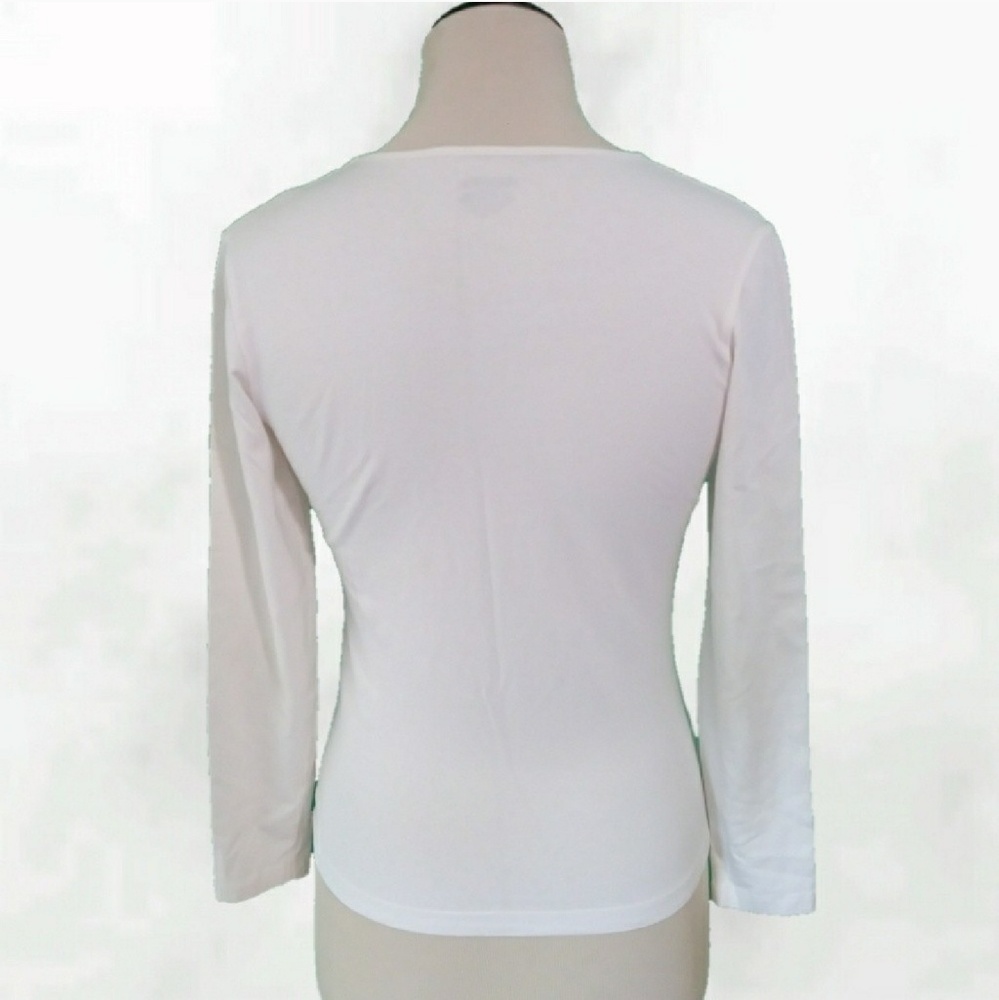 White Long Sleeve Tee With Tartan Plaid Trim - Picture 5 of 7